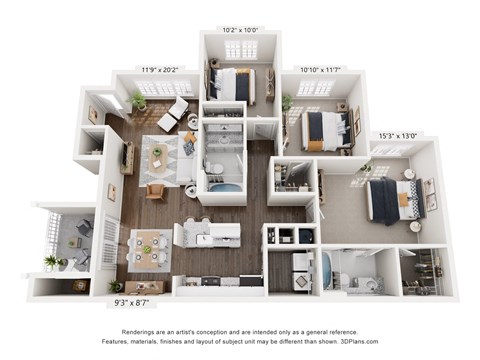 Floor plan for 3 beds, 2 baths, 1476 sqft